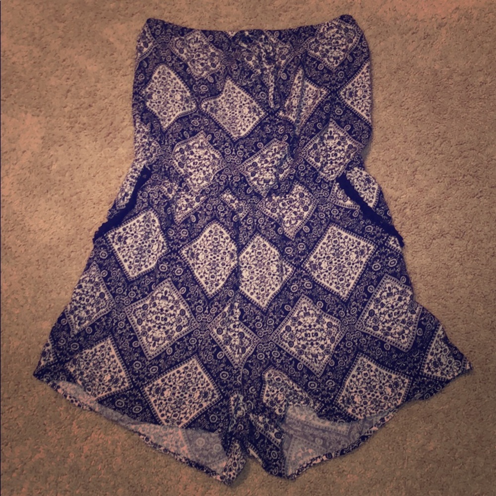 Navy Blue & White Romper